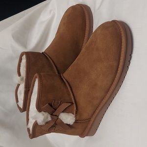 KOOLABURRA By Ugg NEW Victoria Mini Side Bow Suede Ankle Booties Chestnut